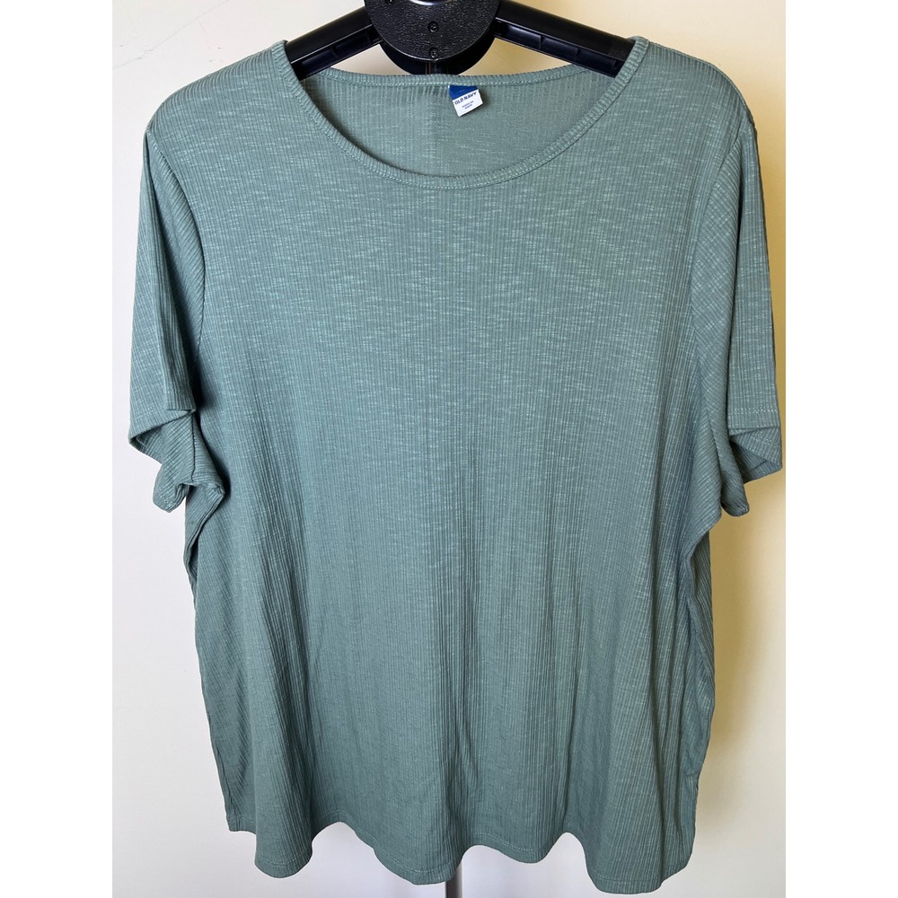 Old Navy Luxe T-Shirt Women XXL Sage Green Ribbed Knit Short Sleeve Casual Tee